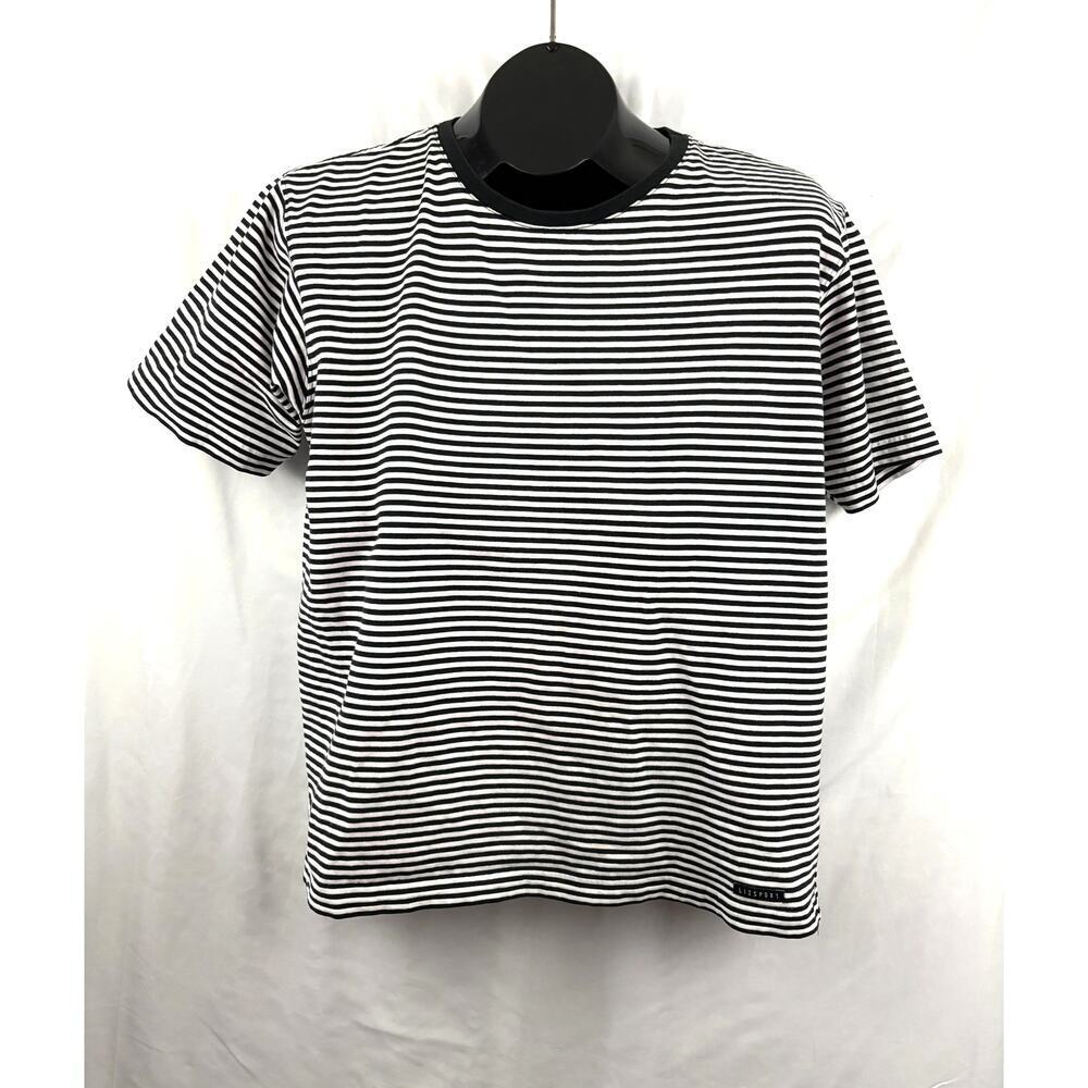 Liz Claiborne Striped Cotton Shirt MEDIUM-‎ Short Sleeve Round Neck Womens